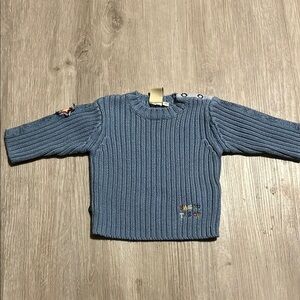 Blue Ribbed Knit Sweater